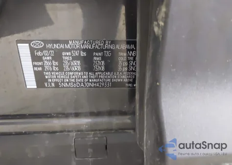 2022 Hyundai Santa Fe Xrt z USA, uszkodzony, nr VIN 5NMS6DAJ0NH429331